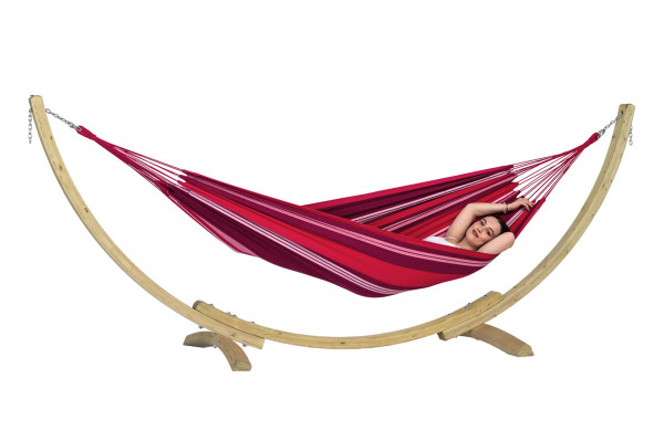 The AMAZONAS Apollo Set consists of the brazilian Salsa hammock and the adjustable Apollo wooden frame 