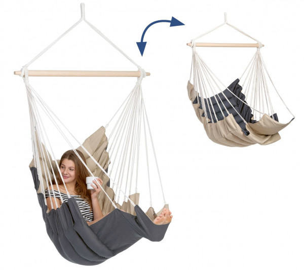 The AMAZONAS California hanging chair with integrated foot rest is a hanging chair for indoors and outdoors