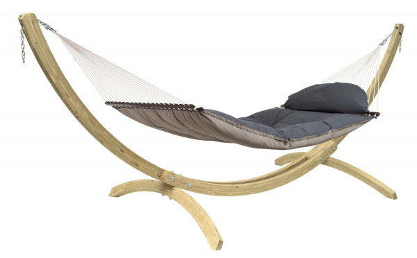 Das AMAZONAS Set besteht aus der Stabhängematte Fat Hammock und dem Holzgestell Olymp