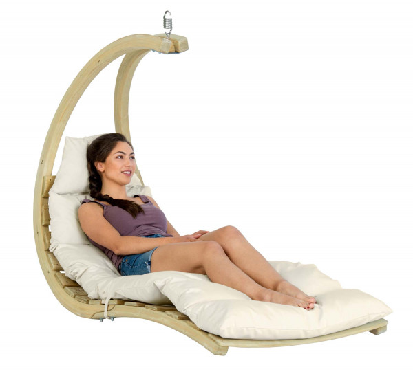 The AMAZONAS Swing Lounger is a floating recliner with super soft padded cushions for indoors and outdoors